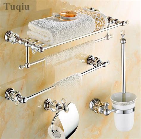Clear Crystal Bathroom Accessories Sets Silver Polished Chrome Towel