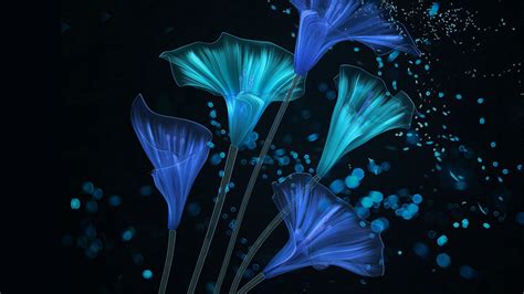 Download Blue flowers, dark, design, abstract wallpaper, 1920x1080, Full HD, HDTV, FHD, 1080p