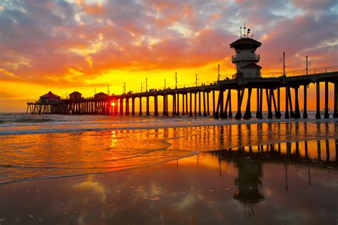 Huntington Beach Pier At Sunset California Beaches