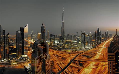 Dubai Emiratos Árabes Unidos Urbano Rascacielos Luces Carreteras