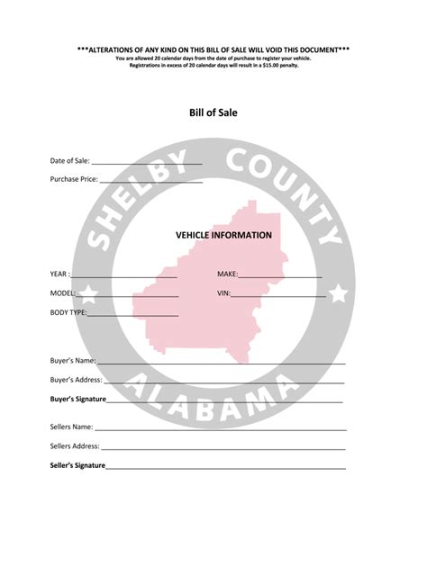 Shelby County Bill Of Sale Form Fill Out And Sign Printable Pdf
