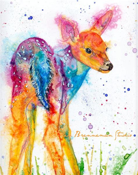 Colorful And Whimsical Baby Deer Art Print By Ellen Brenneman Etsy