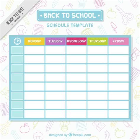 Free Vector Simple School Schedule Template