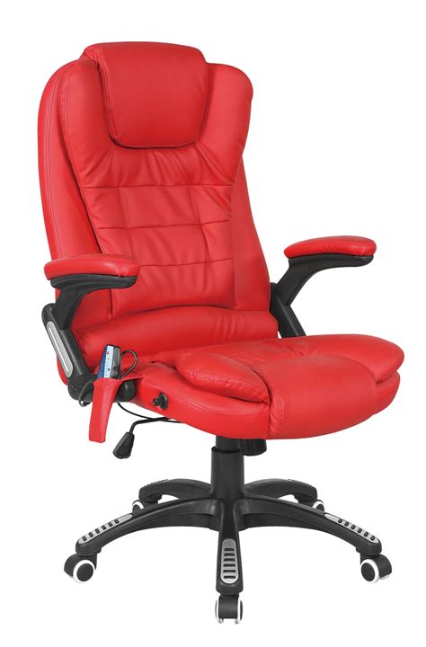 Foxhunter Red Luxury Leather 6 Point Massage Office Computer Chair