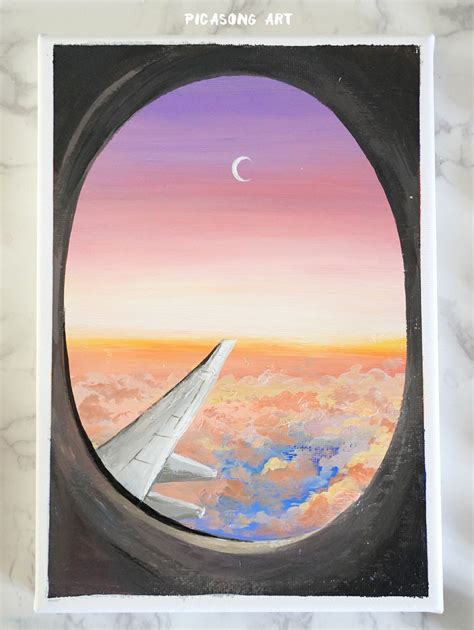 Acrylic Landscape Painting Airplane On Canvas Small Canvas Art