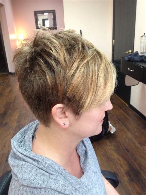 Side View Of Razored Textured Pixie With Buttery Blonde