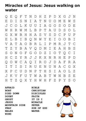 Miracles Of Jesus Jesus Walking On Water Word Search By Sfy773