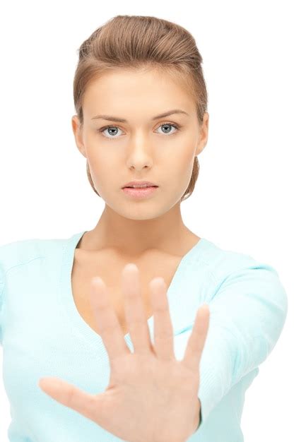 Premium Photo Bright Picture Of Young Woman Making Stop Gesture