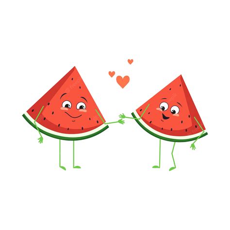Premium Vector Cute Watermelon Characters With Love Emotions Face Arms And Legs The Funny