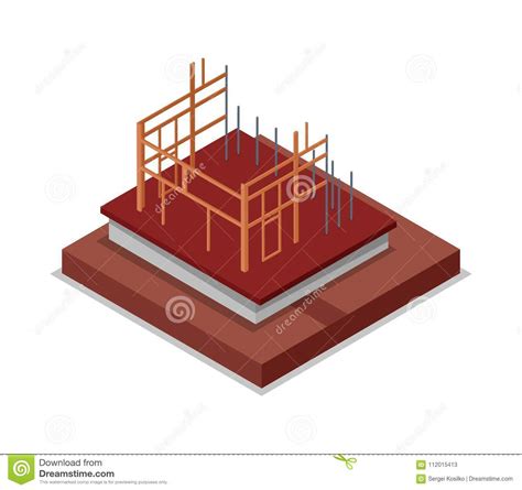 Construction Structure Of Walls Isometric 3d Icon Stock Vector