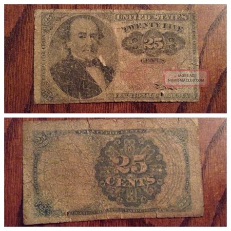 Vintage 25 Cents Fractional Currency Fr 1308 Robert Walker 1874 Old