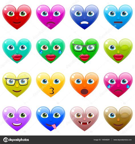 Set Colorful Hearts Emoticons — Stock Vector © Ober Art 144048261