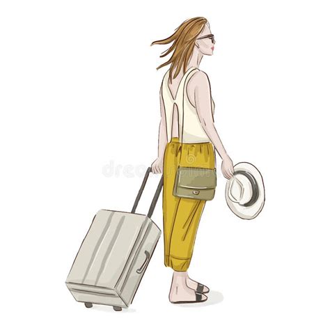 Traveler Woman With Suitcase And Hat Illustrationfashion Blogger Traveler Print Female On