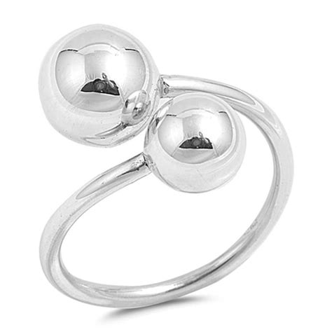 8mm Bypass Sideways Ball Ring 925 Sterling Silver Simple Plain High