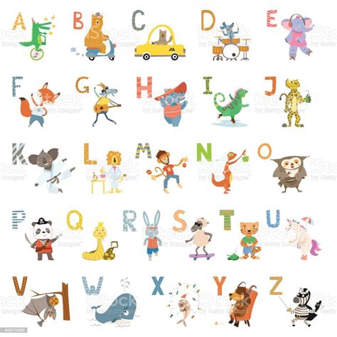 Cartoon Cute Animals Alphabet Letters For Children School Preschool