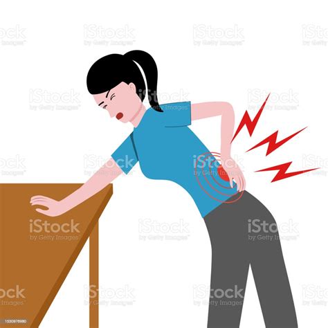 Woman In Blue Shirt Is Back Pain Cartoon Vector Stock Illustration