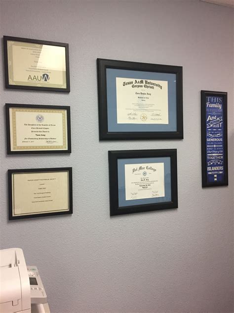 Degrees And Awards Display In My Office Diploma Display Wall Office