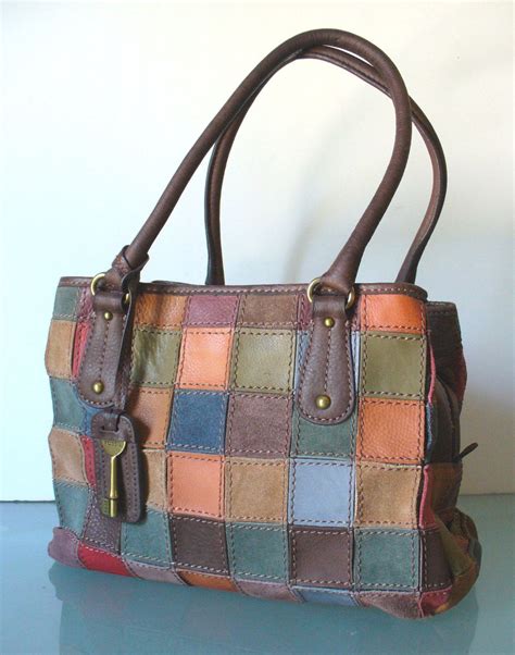 Vintage Fossil Patchwork Leather Bag Etsy Bags Leather Handbags