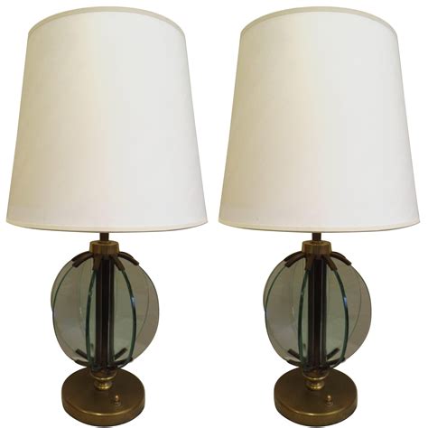 Italian Mid Century Modern Style Crystal And Silver Table Lamps Fontana