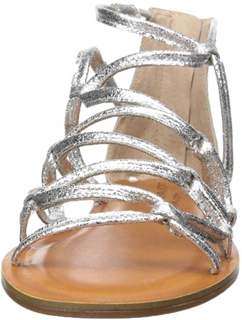 Lucky Brand Womens Anisha Flat Sandal Silver Gladiator Caged Sandals