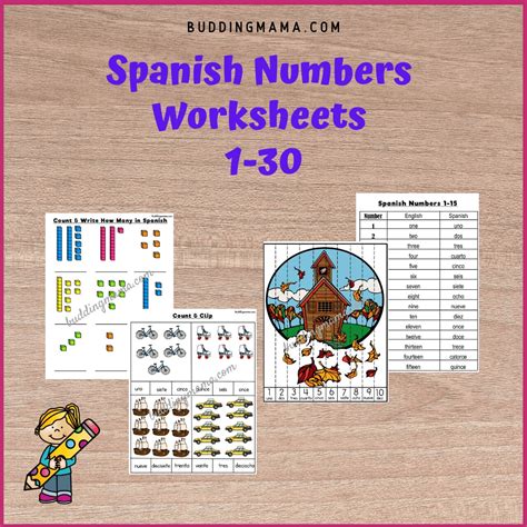 Spanish Worksheets Numbers 1-30