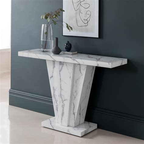 Calacatta White Marble Effect Console Table Narrow Hallway Table With Chrome Legs