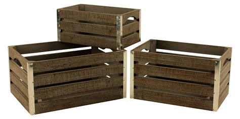 Set Of 3 Medium Gray Wood Crates Wholesale Planter Boxes