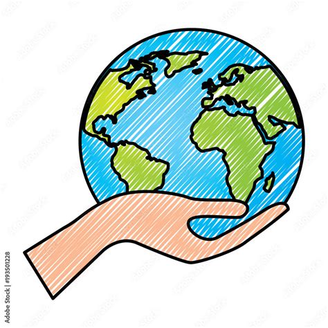 Human Hand Holding Earth Globe World Vector Illustration Drawing Graphic Stock ベクター Adobe Stock