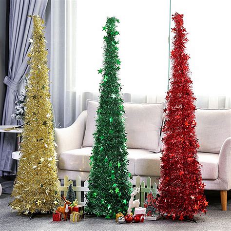 New Artificial Tinsel Pop Up Christmas Tree With Stand Gorgeous