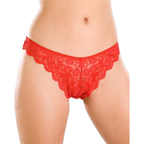 Camille Womens Ladies Red Sheer Lace Thongs