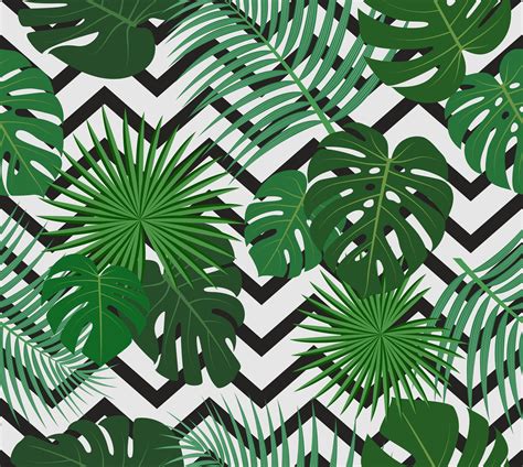 Seamless Pattern Of Exotic Jungle Tropical Palm Leaves On