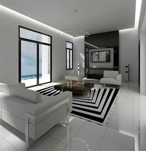 ruang tamu modern kontemporer hitam  putih rancangan desain rumah