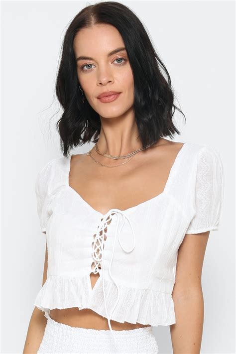 Shop Embroidered Lace Up Crop Top For Women From Latest Collection At Forever 21 585804