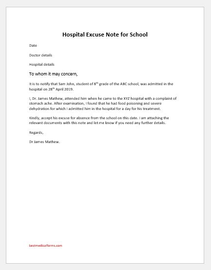 Hospital Excuse Notes For School And Work Download