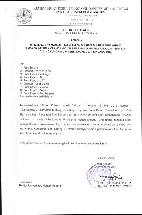 Surat Edaran Menjaga Keamanan Lingkungan Masing Masing Unit Kerja