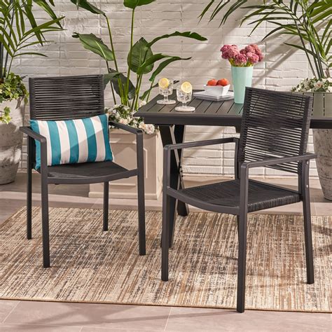 Gannon Outdoor Modern Aluminum Dining Chair With Rope Seat Set Of 2