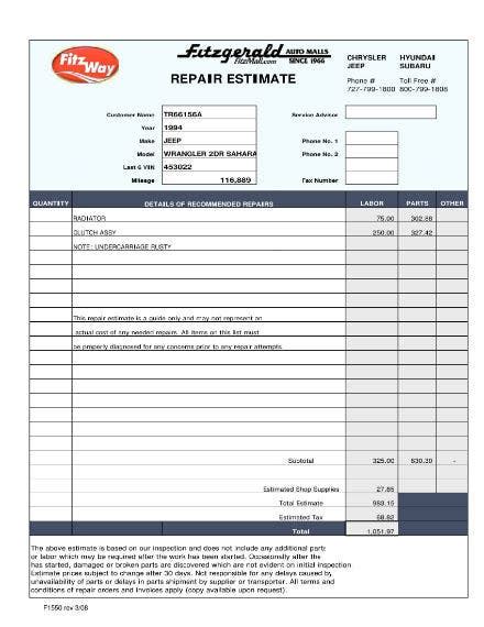 25 Free Auto Repair Estimate Templates 187 Template Republic - Gambaran