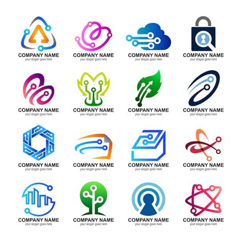 Conjunto De Logotipos De Tecnologia Vetor Premium