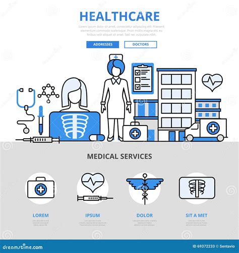 Healthcare Medical Service Concept Flat Line Art Vector Icons Stock