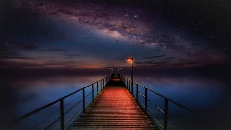 Pier In Starry Night Wallpaper 4k Hd Id4555