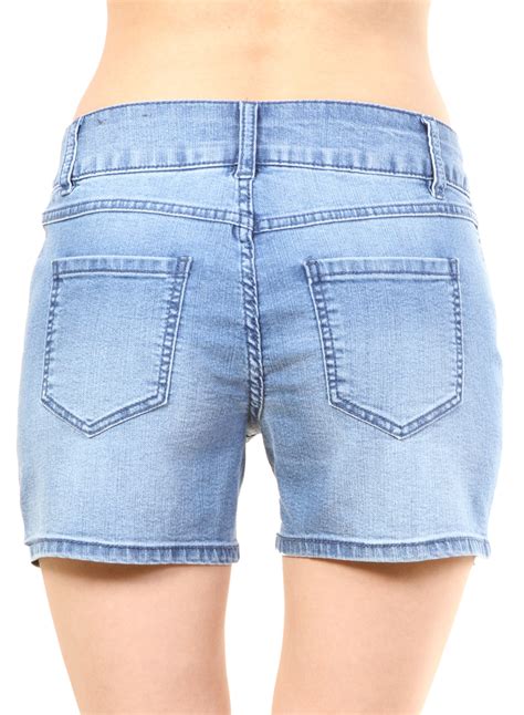 Stretchy High Waisted Denim Shorts With Pockets Wh Rn Denimblue