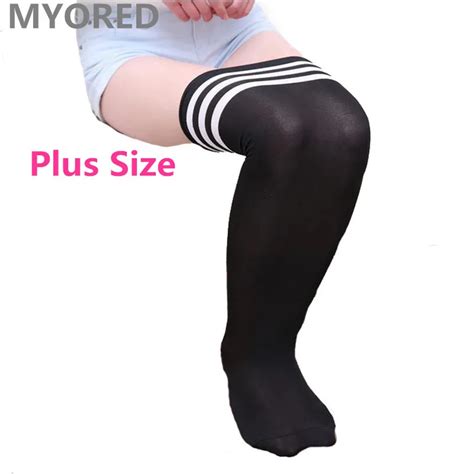myored sexy solid stripe body stockings plus size over the knee thigh high plain color long