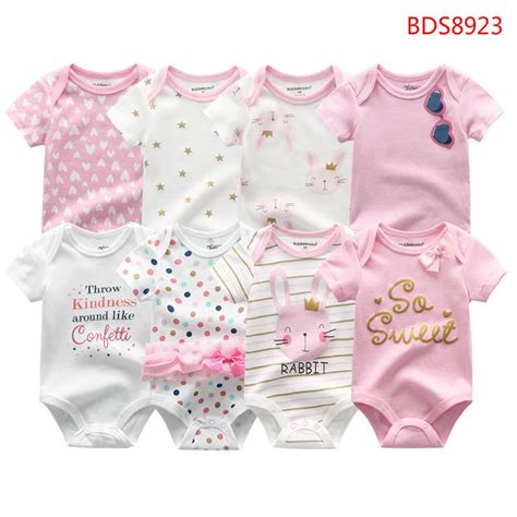 8pçs macacão de algodão infantil feminino para verão pijama infantil para bebê recém nascido 0