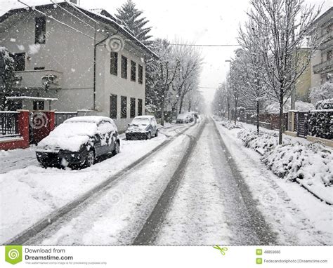 City Street With White Snow Stock Photo Image 48859660