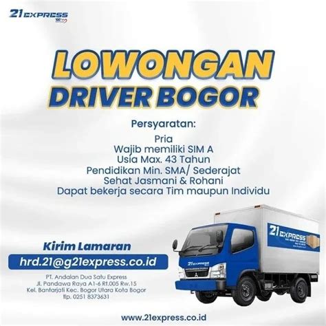 Loker Bogor Sebagai Driver Dan Assisten Driver Di Perusahaan Expedisi