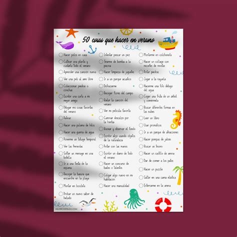 Imprimible 50 Cosas Que Hacer En Verano Mlc Estudio Inspiración Y