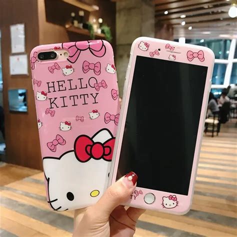 Cute Kt Cover For Iphone 8 8plus Case Tempered Glass Screen Film