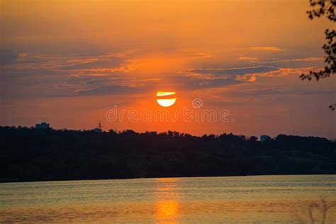 Beautiful Sunset Over The River Free Space For Your Text Stock Photo