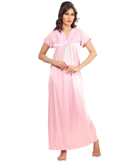 52 Off On Topshe Pink Satin Long Nighty On Snapdeal