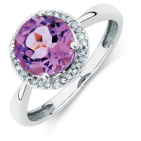 $140 single | $280 pair. Ring with Amethyst & Diamonds in 10kt White Gold